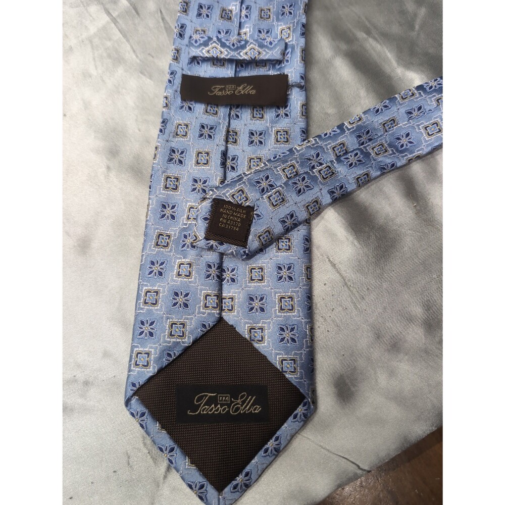 Tasso Elba Luxury Neckwear Light Blue Woven Geometric Silk Tie